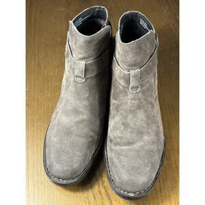 Born Jorgette Boots Women 9 Gray Suede Distressed Zip Buckle Strap Ankle Bootie